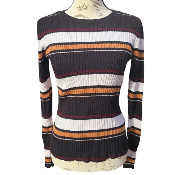 Frame Striped Black White Knit Ribbed Sweater Crew-neck Small - Picture 2 of 9